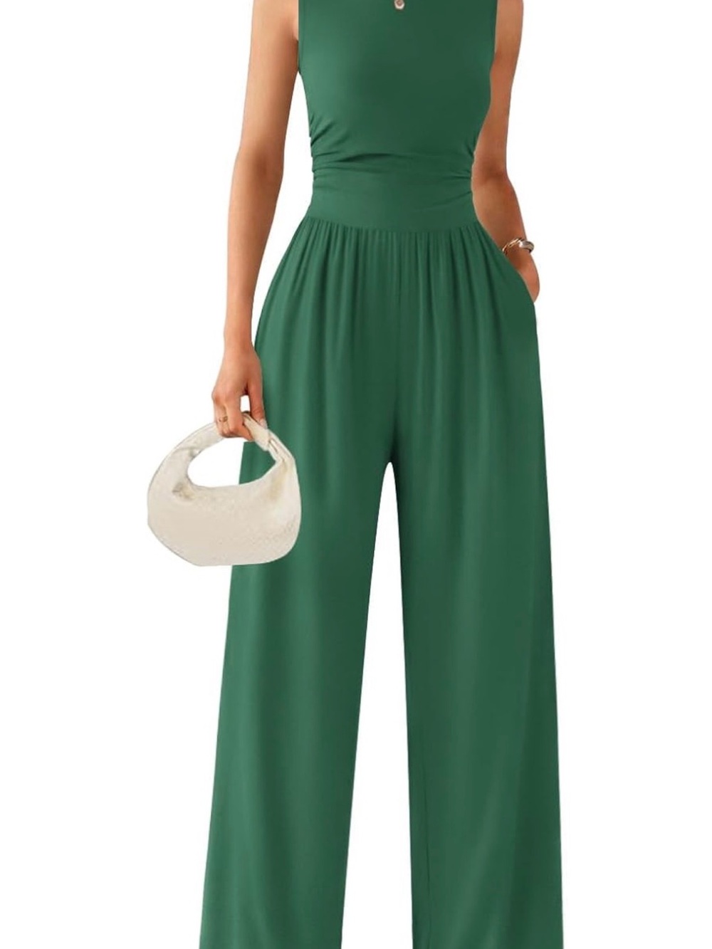 Sleeveless High-Waist Wide-Leg Green Jumpsuit